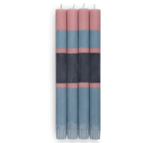 NEW Eco Dinner Stripes Candles set of 4 - Striped Old Rose, Indigo & Pompadour