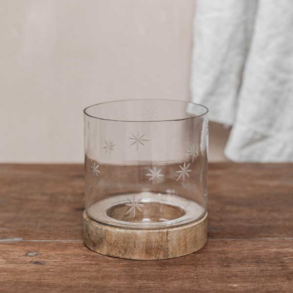 Christmas Offer! Etched Star Recycled Glass and Mango Lantern