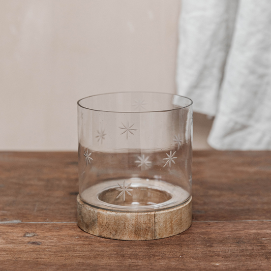 CHRISTMAS OFFER! Etched Star Recycled Glass and Mango Lantern