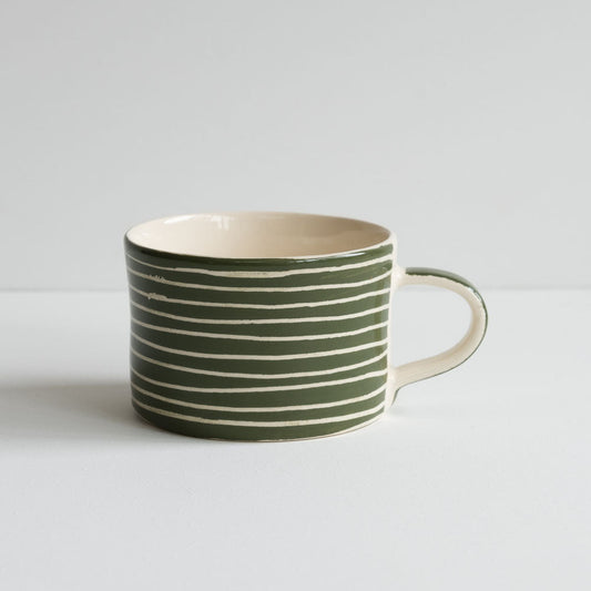 Sgraffito Stripe Handmade Mug - Moss