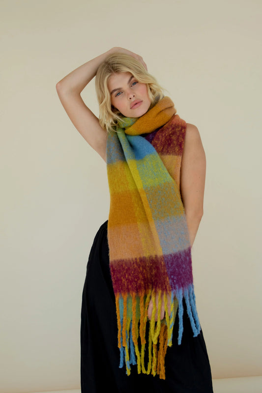 Arctic Fox Luxury Recycled Cosy Scarf - Yellow Check
