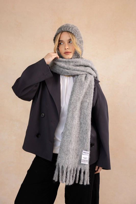 Arctic Fox Luxury Recycled Cosy Scarf - Grey Wool