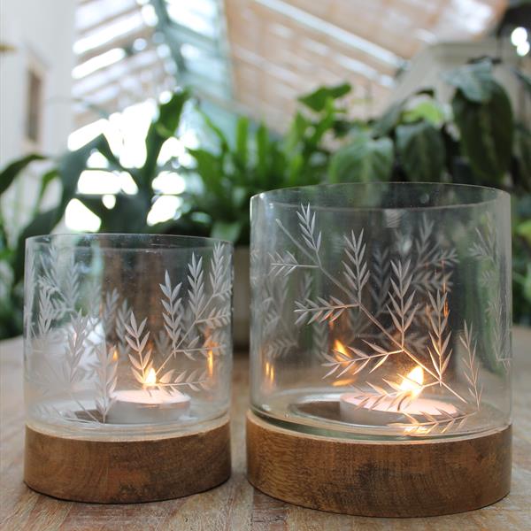Etched Recycled Glass and Mango Lantern