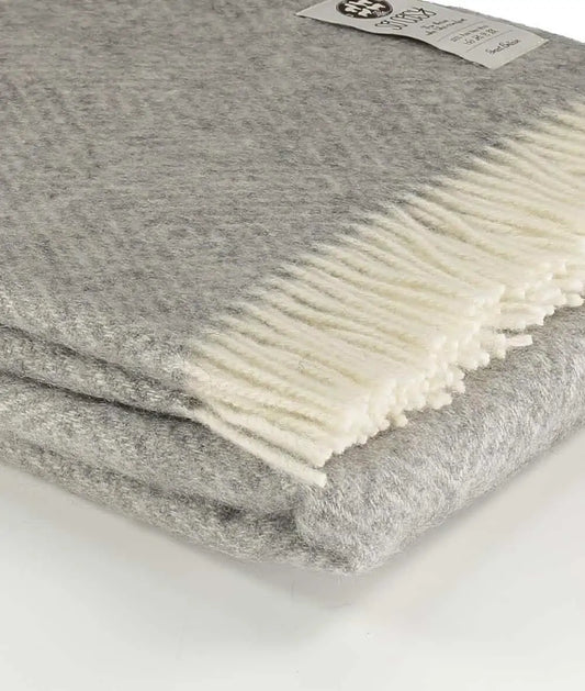 Soft Grey Pure New Wool Pattern Blanket