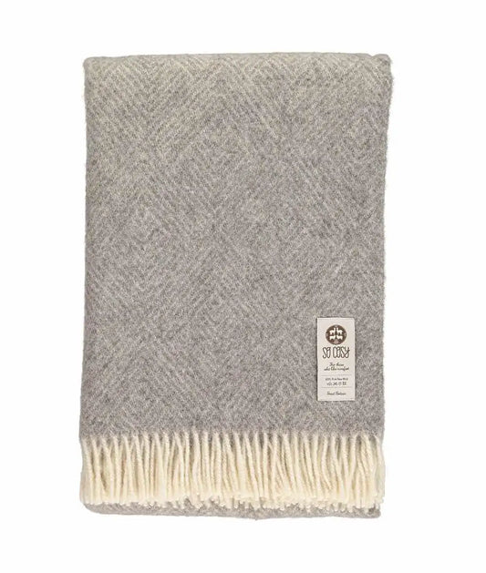 Soft Grey Pure New Wool Pattern Blanket