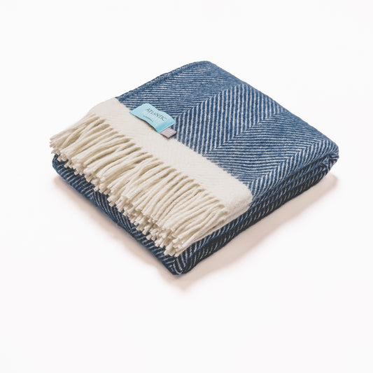 Pure Wool Herringbone Blanket Navy
