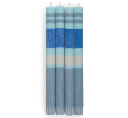 NEW Eco Dinner Stripes Candles set of 4 - Striped Royal, Pompadour, Powder & Gull