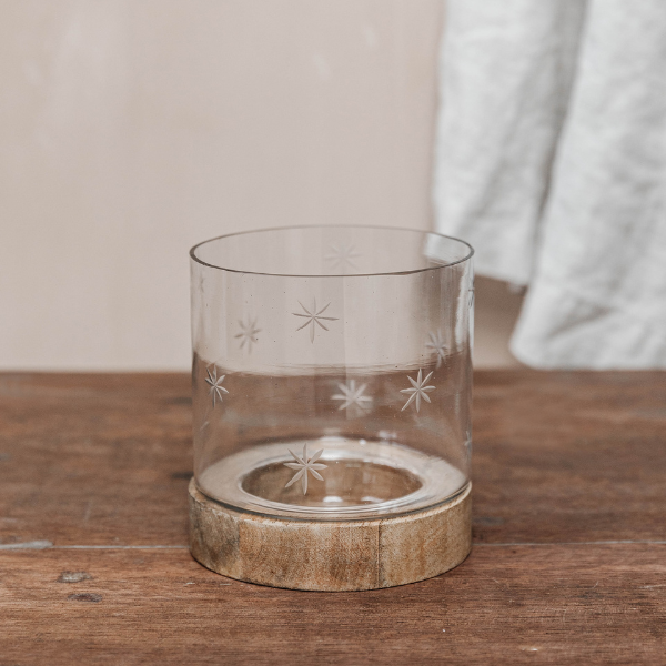 SALE! Etched Star Recycled Glass and Mango Lantern