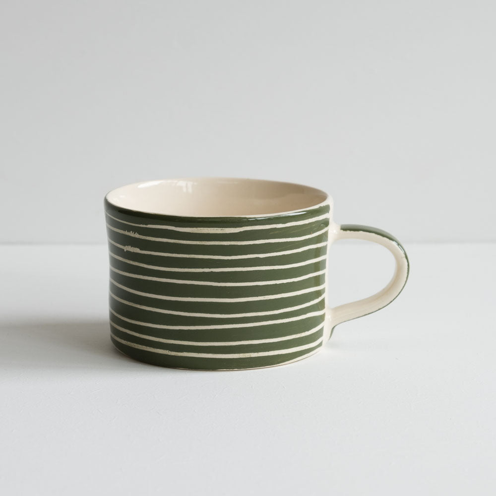 Sgraffito Stripe Handmade Mug - Moss