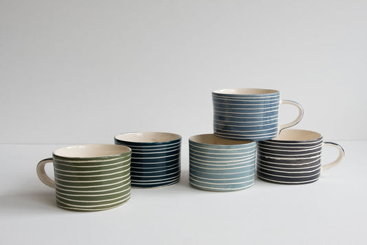 Sgraffito Stripe Handmade Mug - Moss