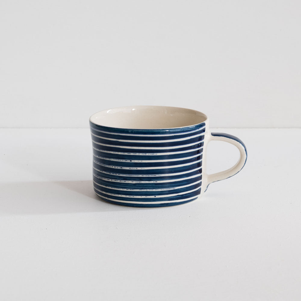 Sgraffito Stripe Handmade Mug Navy