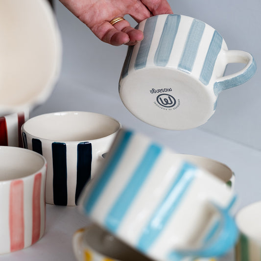 Musango Candy Stripe Mug - Hand Painted in Navy