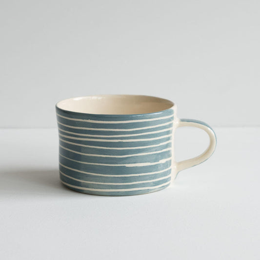 Sgraffito Stripe  Handmade Mug - Dove Grey