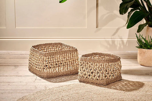 Shimla Square Seagrass And Palm Leaf Basket